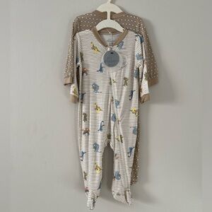 Milkberry Striped Dinosaur Printed Footies Set of 2 Size 6-9M New